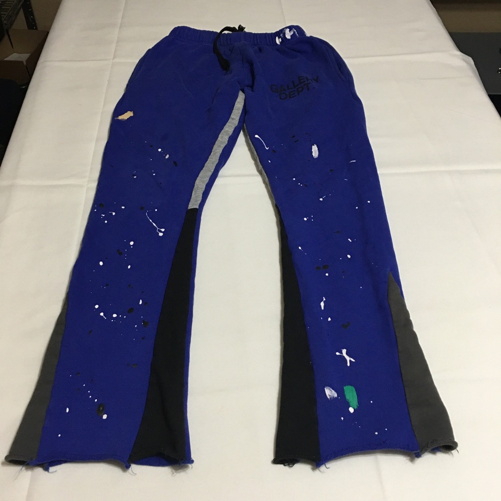 Gallery Dept Flare Sweatpants Mens Medium Blue Paint Splatter Raw Hem